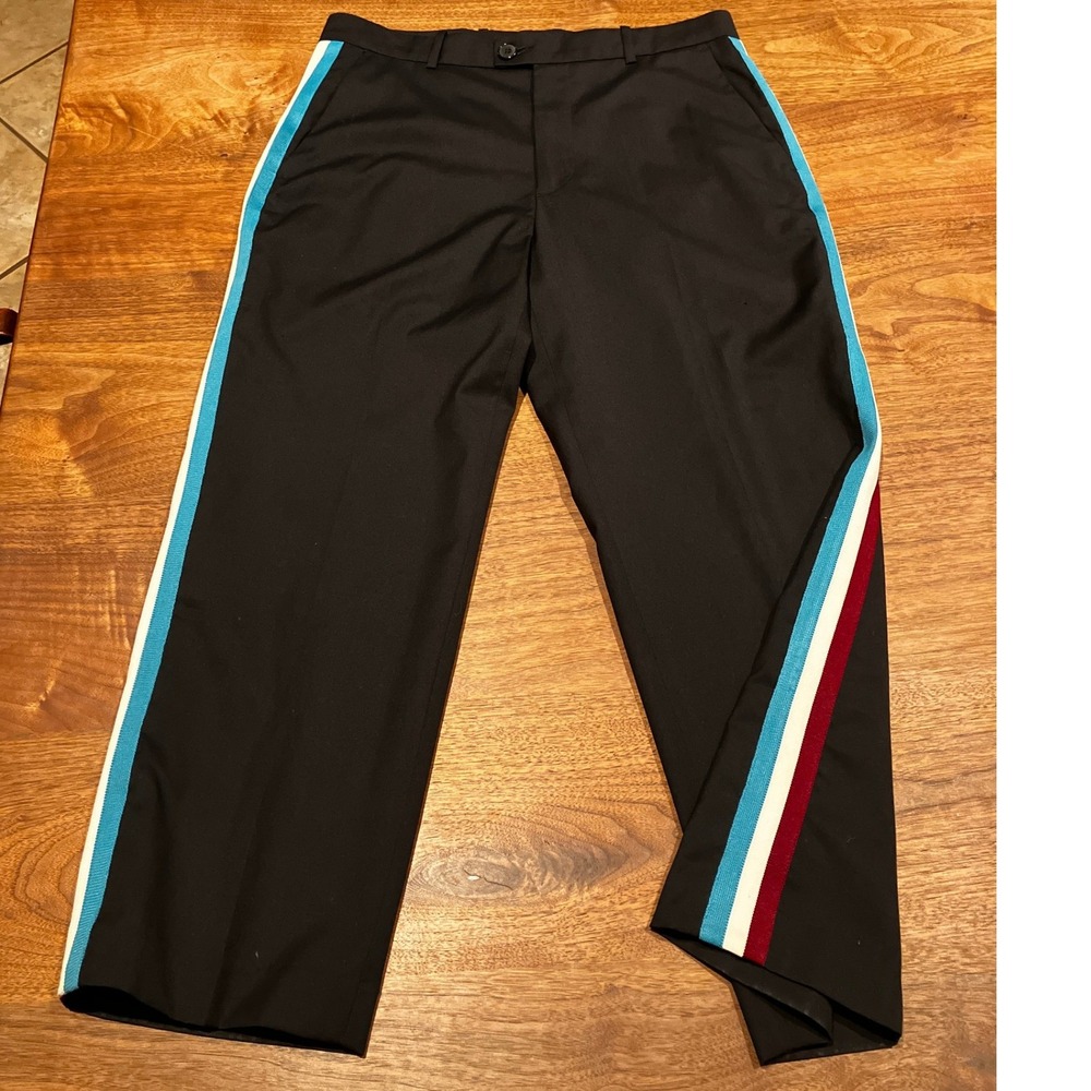 Adaptation Womens Black 100% Wool Side Stripe Straight Leg Trousers Size 29 USA